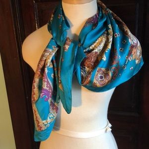 Peacock 🦚 blue and browns silky scarf